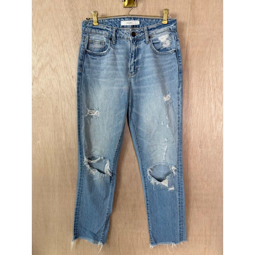 Hidden Jeans Women Light Wash Ripped Distressed Straight Leg Raw Hem HD1347ST-LT